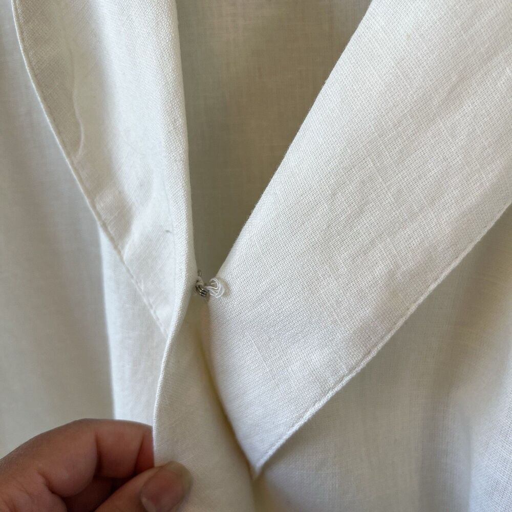 American Eagle Cropped Linen Blend Belted Surplice Blouse Top Cream Size Medium - Picture 7 of 12